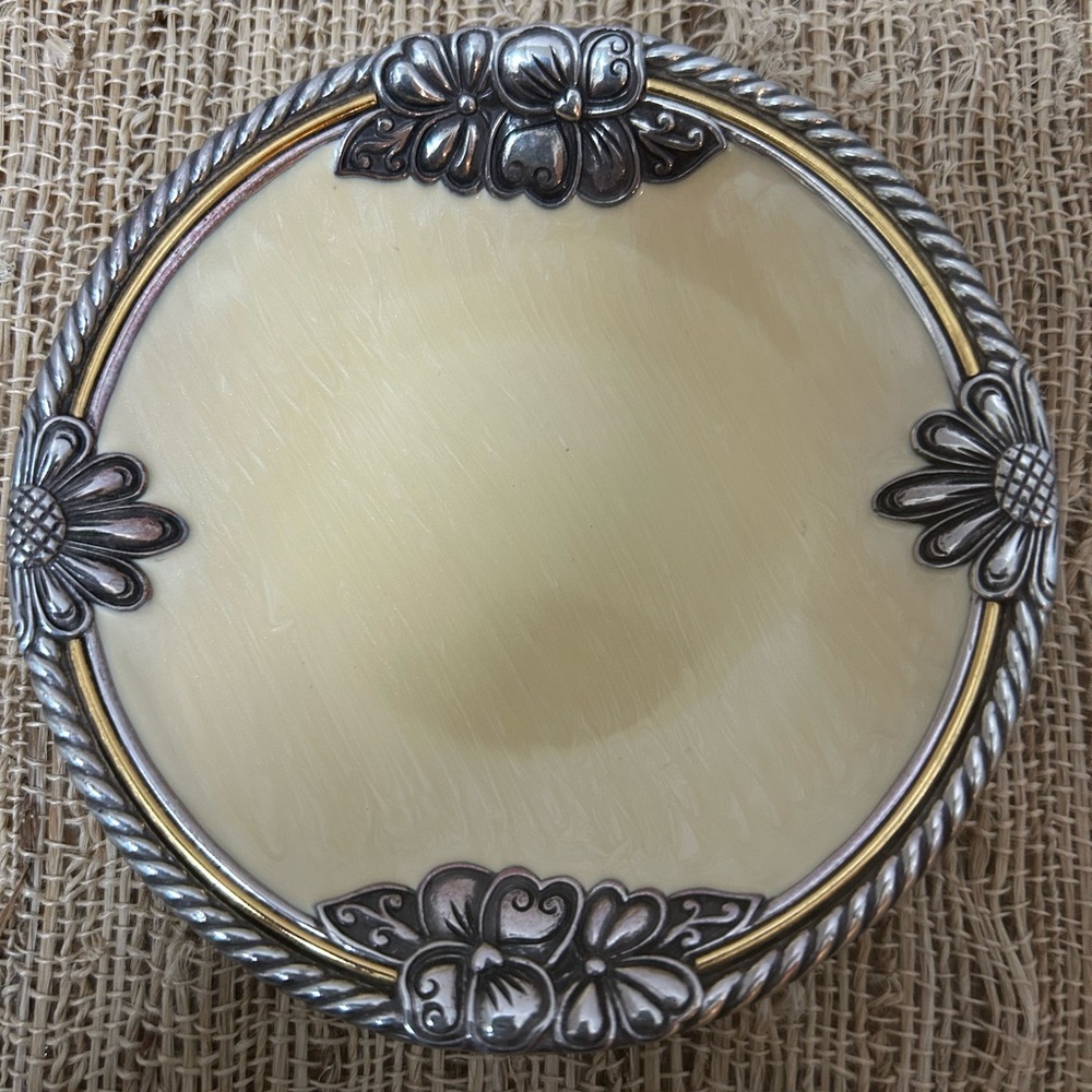 Brighton Cream Enamel And Silver Metal Trinket Dish. Pre Owned EUC